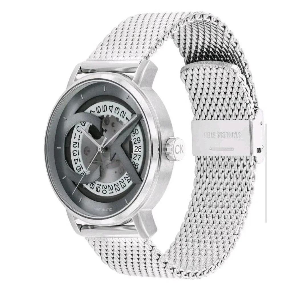 Calvin Klein Men's Iconic Automatic Silver Stainless Steel Mesh Watch 40mm